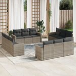 vidaXL Salon de jardin avec coussins 12 Pièces gris résine tressée