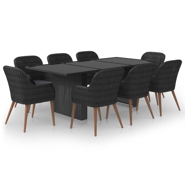 vidaXL Ensemble à dîner de jardin 9 Pièces Résine tressée Noir