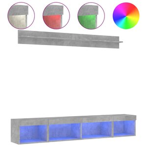 vidaXL Unités murales TV avec LED 5 Pièces gris béton bois d'ingénierie