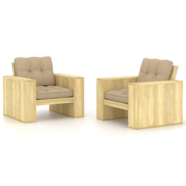 vidaXL Chaises de jardin lot de 2 avec coussins beige Pin imprégné