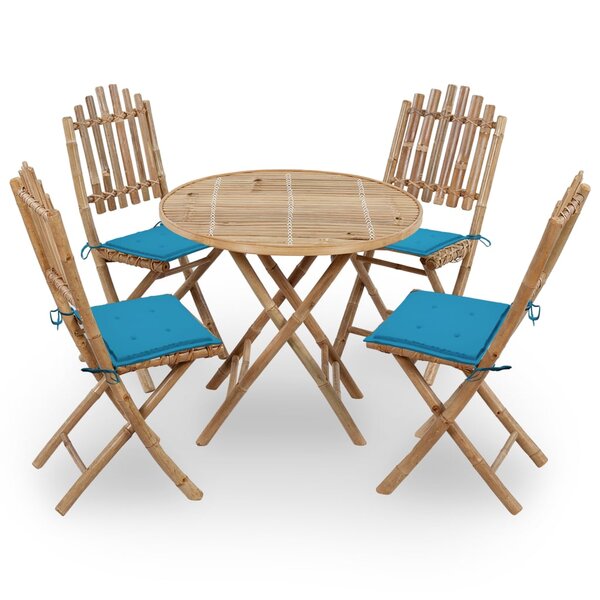vidaXL Mobilier à dîner d'extérieur pliable 5 Pièces avec coussins Bambou