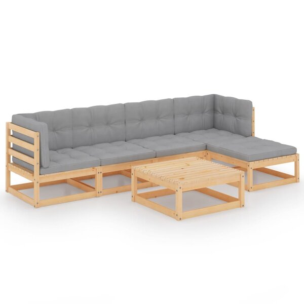 vidaXL Salon de jardin 6 Pièces avec coussins Bois de pin massif