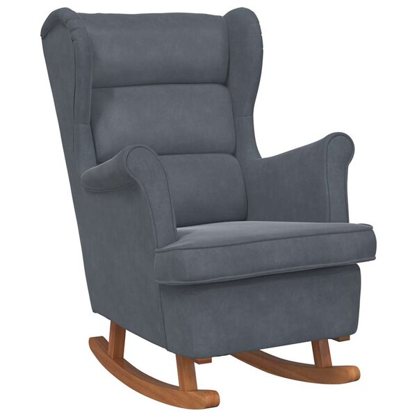 vidaXL Fauteuil à bascule à oreilles en velours gris foncé bois massif