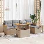 vidaXL Salon de jardin avec coussins 6 Pièces beige résine tressée