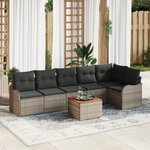 Ensemble de Canapé de Jardin 7 Pièces avec Coussins Gris Poly Rattan Acacia