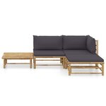 vidaXL Salon de jardin 4 Pièces avec coussins gris foncé bambou