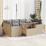 vidaXL Salon de jardin avec coussins 7 Pièces beige résine tressée