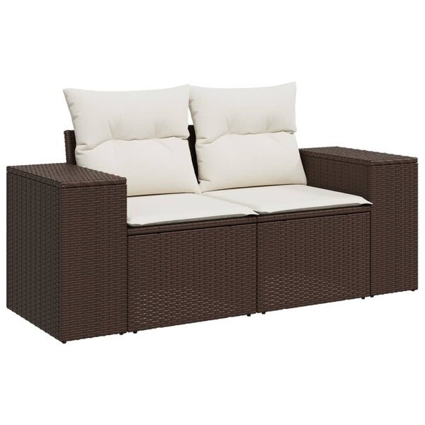 vidaXL Canapé de jardin avec coussins 2 places marron résine tressée