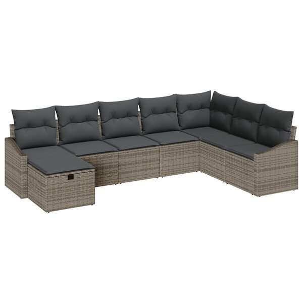 vidaXL Ensemble de Canapé de Jardin 8 Pièces avec Coussins Gris Poly Rattan