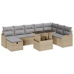 Ensemble de Canapés de Jardin 9 pièces avec Coussins Beige Rattan Poly