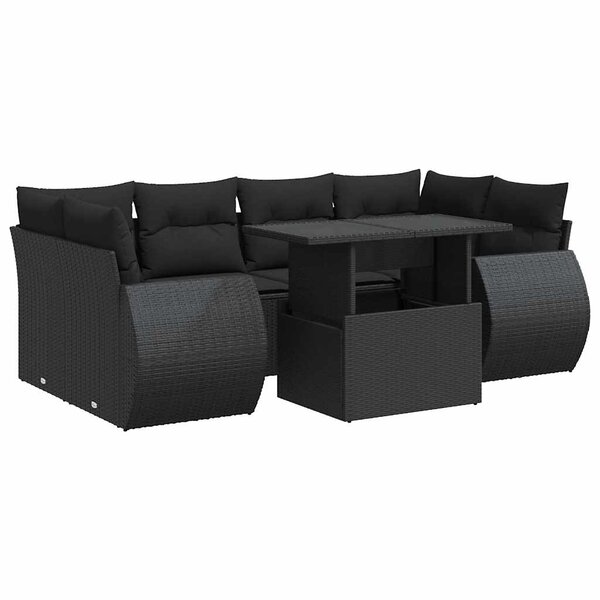 vidaXL Salon de jardin 7 Pièces avec coussins noir résine tressée