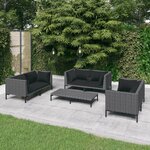 vidaXL Salon de jardin 7 Pièces avec coussins Résine tressée Gris foncé