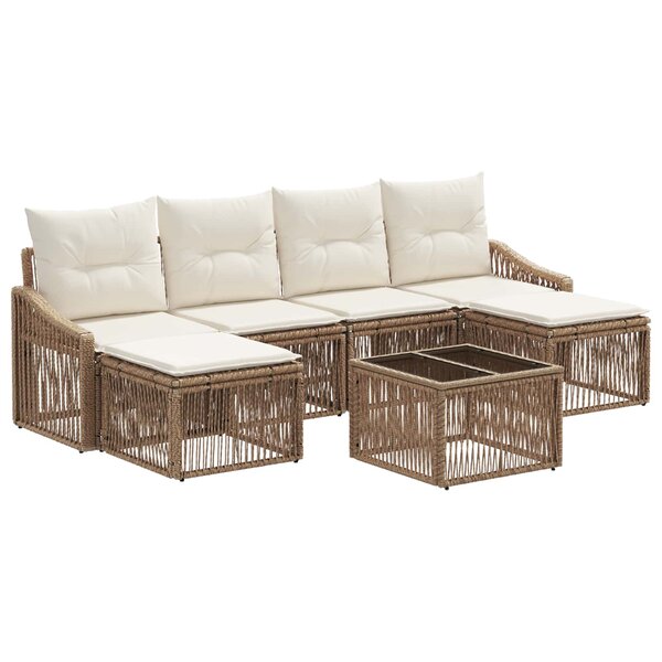 vidaXL Ensemble de canapé de jardin 7 Pièces Beige polyrotin