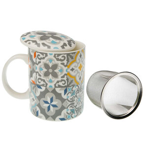 Mug en grès avec infuseur - Carreaux de ciment Gris