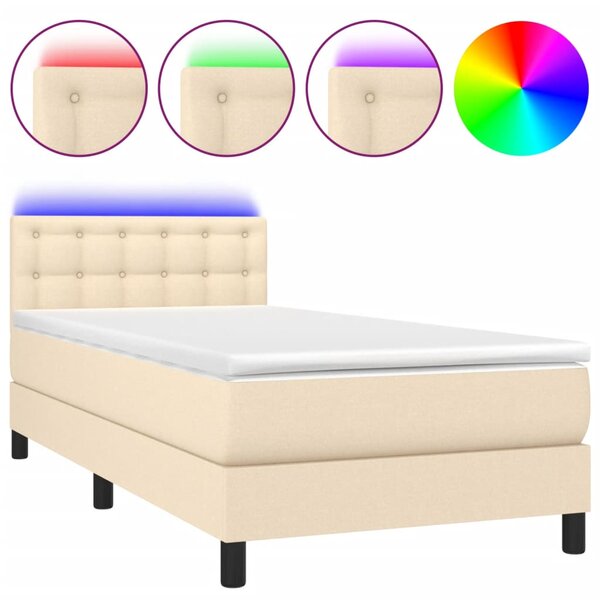 vidaXL Sommier à lattes de lit avec matelas LED Crème 90x190 cm Tissu