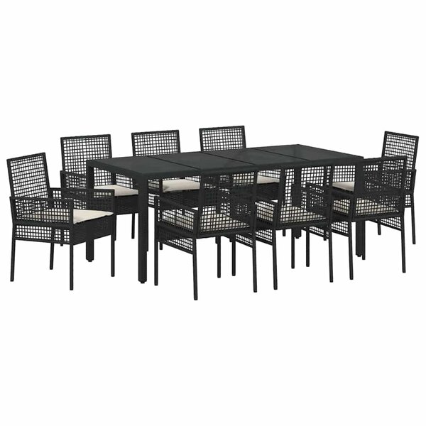 vidaXL Ensemble de salle à manger pour jardin 9 Pièces Noir polyrotin