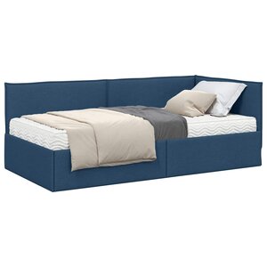 vidaXL Cadre de lit d'angle avec matelas 2 Pièces Bleu Velours