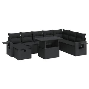 vidaXL Salon de jardin 9 Pièces avec coussins noir résine tressée