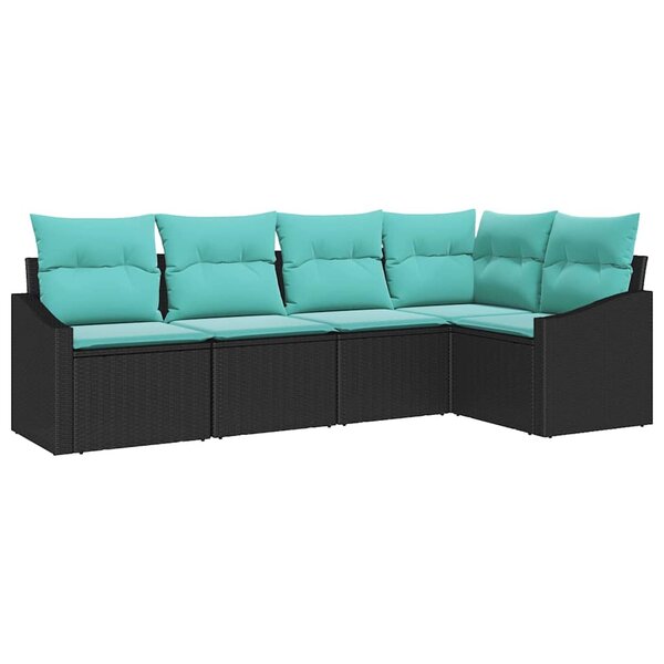 vidaXL Ensemble de Canapés avec coussin 5 Pièces Noir polyrotin