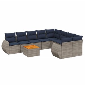 vidaXL Salon de jardin 9 Pièces avec coussins gris résine tressée