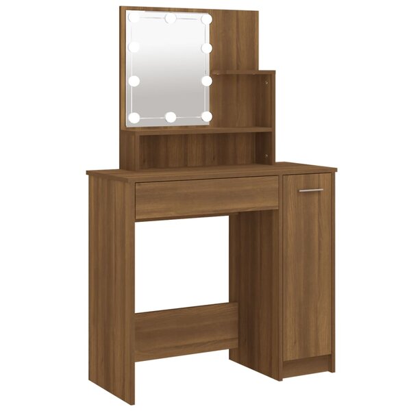 vidaXL Coiffeuse avec LED Chêne marron 86 5x35x136 cm