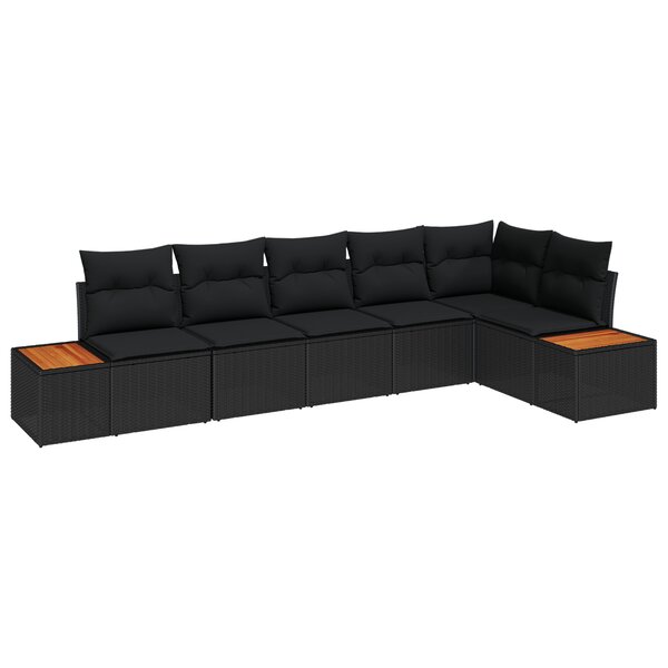 vidaXL Ensemble de canapé de jardin 6 pièces avec coussins Noir Poly Rotin Acacia