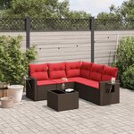 vidaXL Salon de jardin 6 Pièces avec coussins marron résine tressée