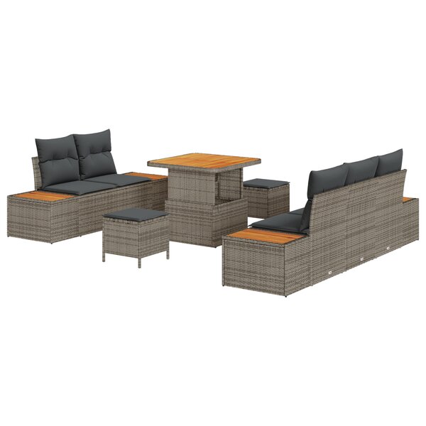 vidaXL Set de jardin 8 pièces avec coussins gris en poly rotin
