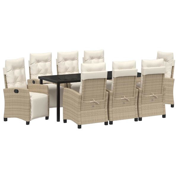 vidaXL Ensemble de salle à manger pour jardin 9 Pièces Beige polyrotin