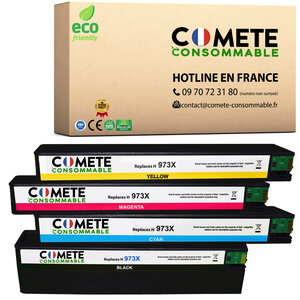 973X - Pack de 4 cartouche de toner compatible HP 973X Noir Cyan Magenta Jaune - Entreprise française - pour HP PageWide Managed MFP P57750, P55250; PageWide Pro 452, 477, MFP 477