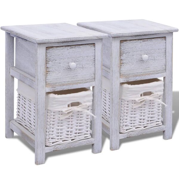 vidaXL Table de chevet 2 Pièces Bois Blanc