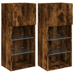 vidaXL Meubles TV avec lumières LED 2 Pièces chêne fumé 40 5x30x90 cm