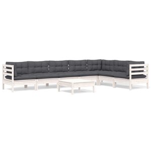 vidaXL Salon de jardin 8 Pièces avec coussins blanc bois de pin massif