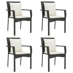 vidaXL Chaises de jardin lot de 4 avec coussins Résine tressée Noir