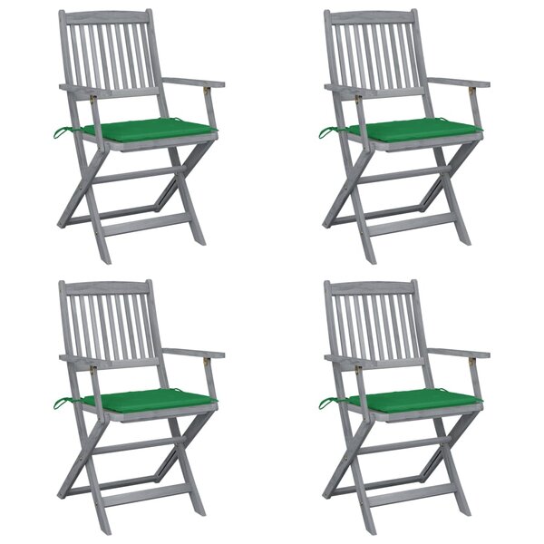 vidaXL Chaises pliables d'extérieur lot de 4 et coussins Bois d'acacia