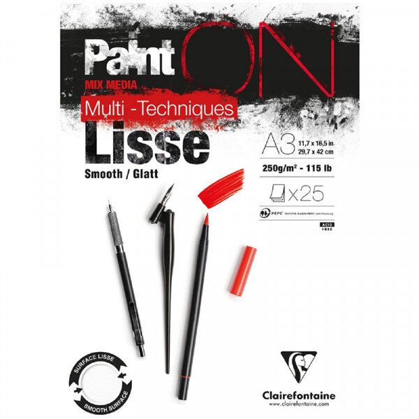Bloc a3 paint on surface lisse - 25 feuilles - 250g - clairefontaine