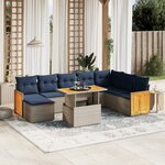 vidaXL Salon de jardin 9 Pièces avec coussins gris résine tressée