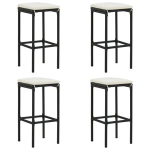 vidaXL Tabourets de bar avec coussins lot de 4 noir résine tressée