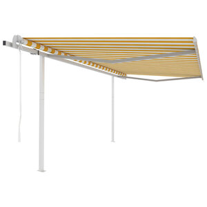 vidaXL Auvent automatique rétractable avec poteaux 4x3 5 m Jaune blanc