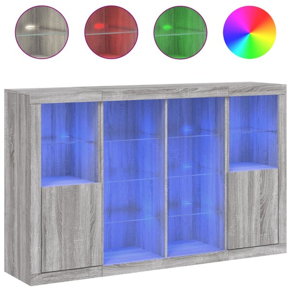 vidaXL Buffets avec lumières LED 3 Pièces sonoma gris bois d'ingénierie