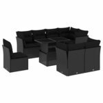 vidaXL Salon de jardin 9 Pièces avec coussins noir résine tressée