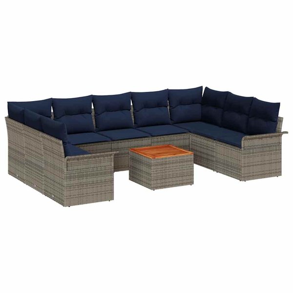 vidaXL Ensemble de canapé de jardin avec coussin 10 Pièces Gris polyrotin