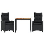 vidaXL Ensemble à manger de jardin avec coussins 3 Pièces Noir