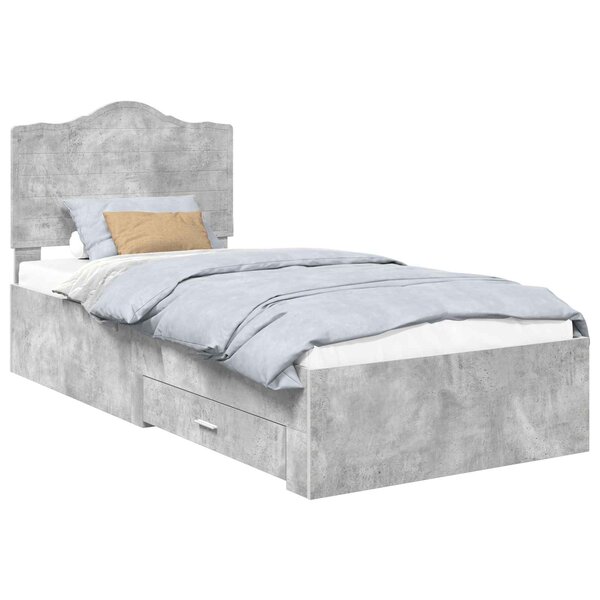 vidaXL Cadre de lit Gris béton 90 x 190 cm Bois d'ingénierie