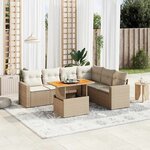 vidaXL Salon de jardin avec coussins 7 Pièces beige résine tressée