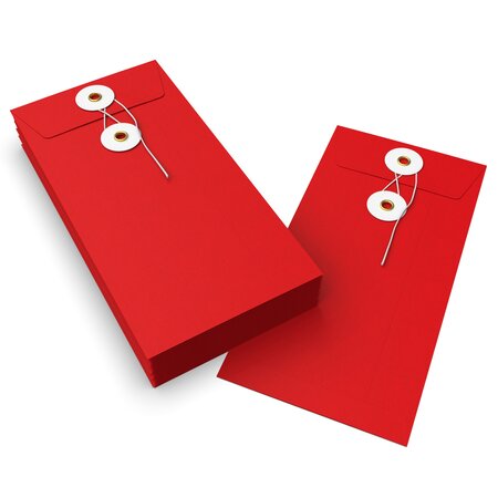 Lot de 20 enveloppes rouge + blanc à rondelle et ficelle 220x110