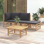 vidaXL Salon de jardin 4 Pièces avec coussins gris foncé bambou