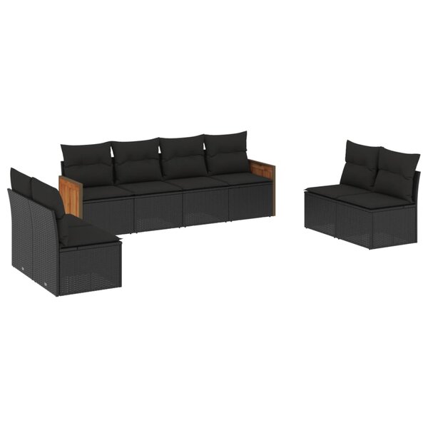 vidaXL Salon de jardin 8 Pièces avec coussins noir résine tressée