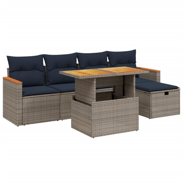 vidaXL Salon de jardin 6 Pièces avec coussins gris résine tressée