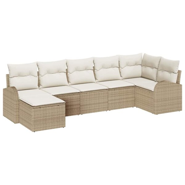 vidaXL Ensemble de canapé de jardin 7 Pièces Beige Poly rotin